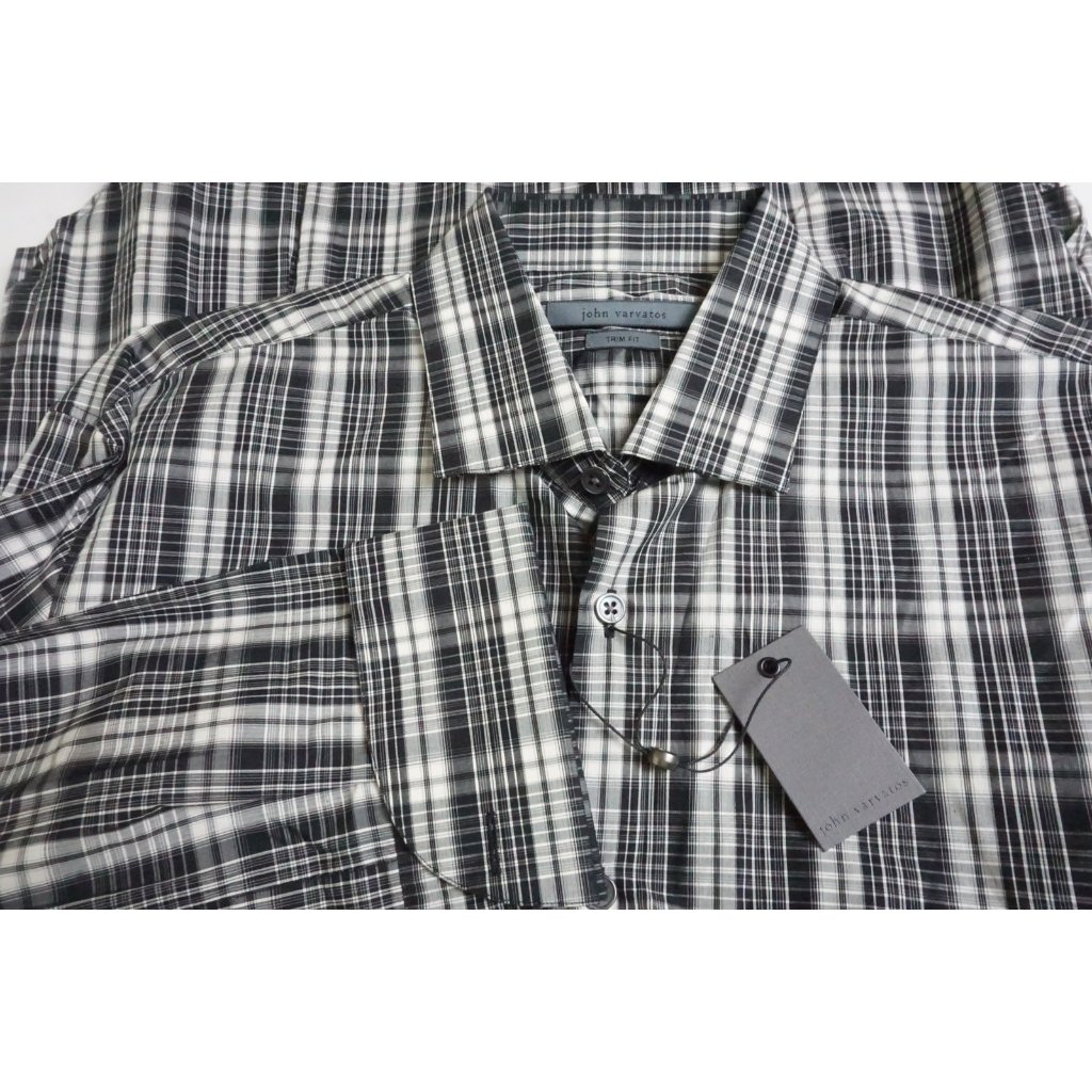John Varvatos Lack White Plaid Dress Shirt Sz 155 Brand New